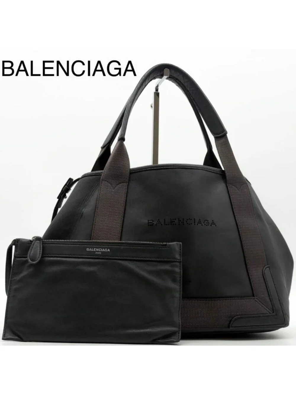 Balenciaga Navy Cabas S Leather Perforated Handbag 2-Way